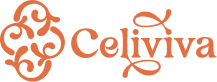 Celiviva Logo mit Schriftname in orange horizontal - Hochzeit