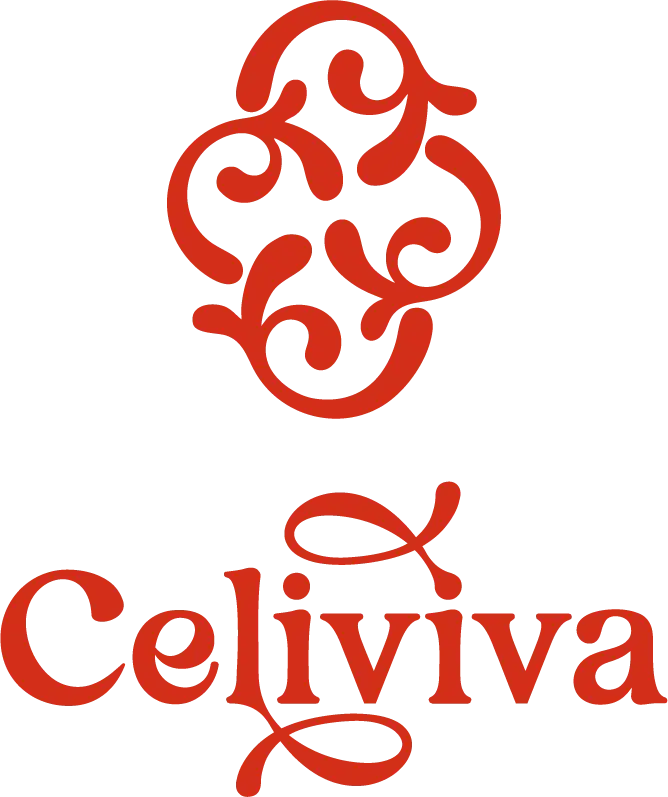 Celiviva Logo mit Schriftname in rot - Hochzeit